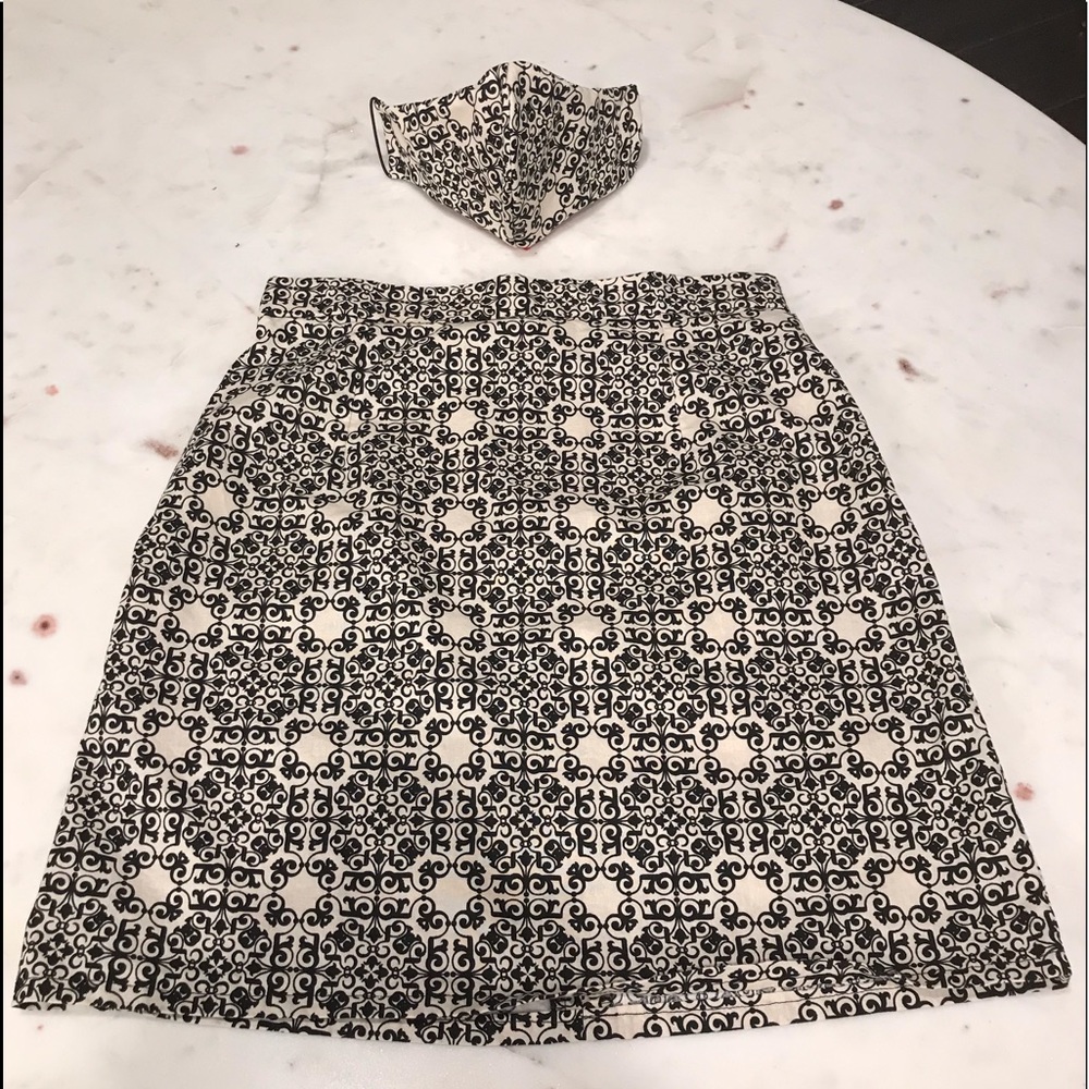 Geometric Floral Delight: Handmade Original Skirt & Face Cover Mask Set